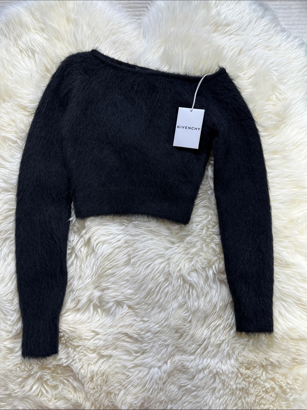 Givenchy Black Off-the-Shoulder Angora-Blend Cropped Sweater
